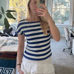 J. Crew Navy and White Striped Short Sleeve Top